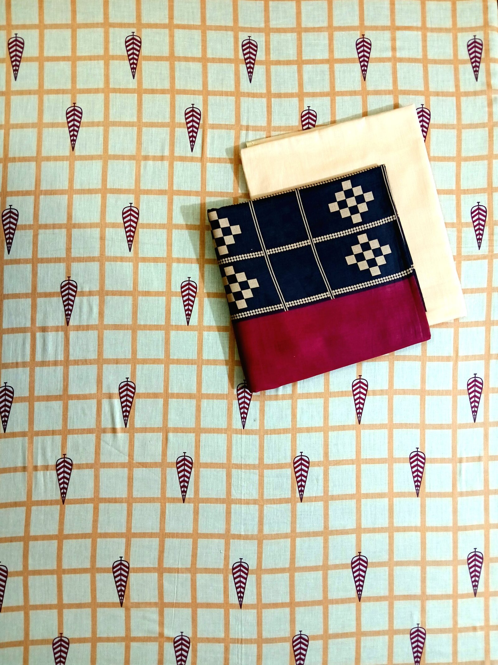 Premium Khadi Lawn 3-Piece Suit – Light Blue, Cream & Navy with Free Pouch - Image 2