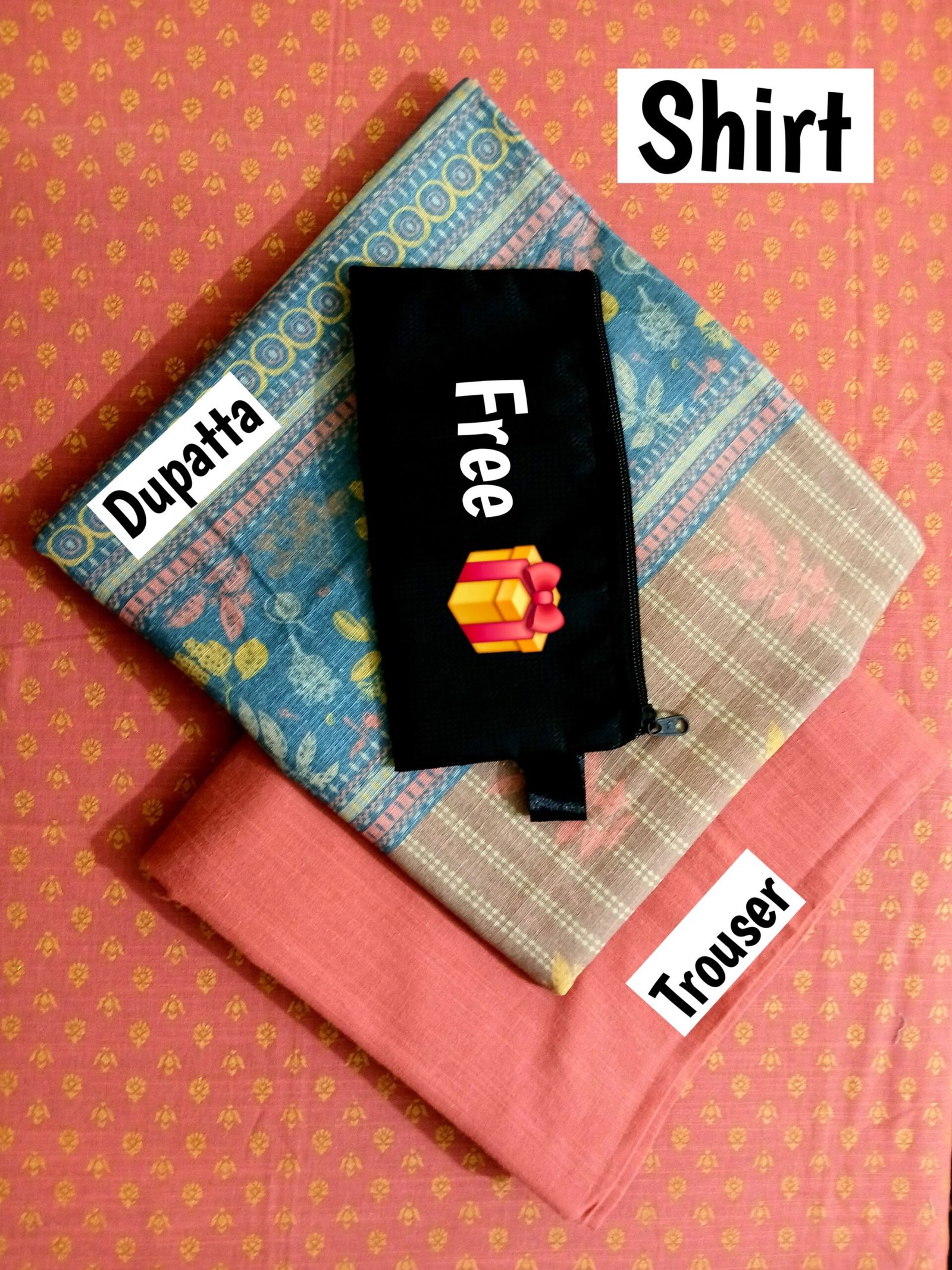 Bonanza Satrangi – Khaddar 3 Piece Suit (Rust Orange & Blue) with Free Pouch - Image 2